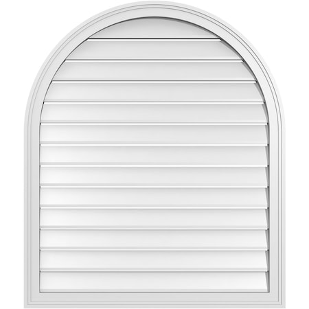 Ekena Millwork Round Top Surface Mount PVC Gable Vent: Functional, w/ 2"W x 1-1/2"P Brickmould Frame, 34"W x 40"H GVPRT34X4002SF